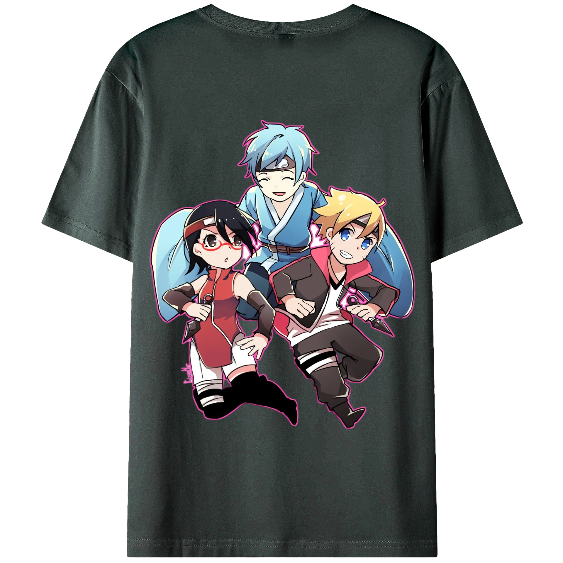 （画像用） NARUTO -ナルト- うちは サラダ Uchiha Sarada 綿100％ メンズ半袖Tシャツ（バックプリント） 通気性
